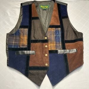 David Patchwork Leather & Suede Vest Men’s M Western Boho 90s